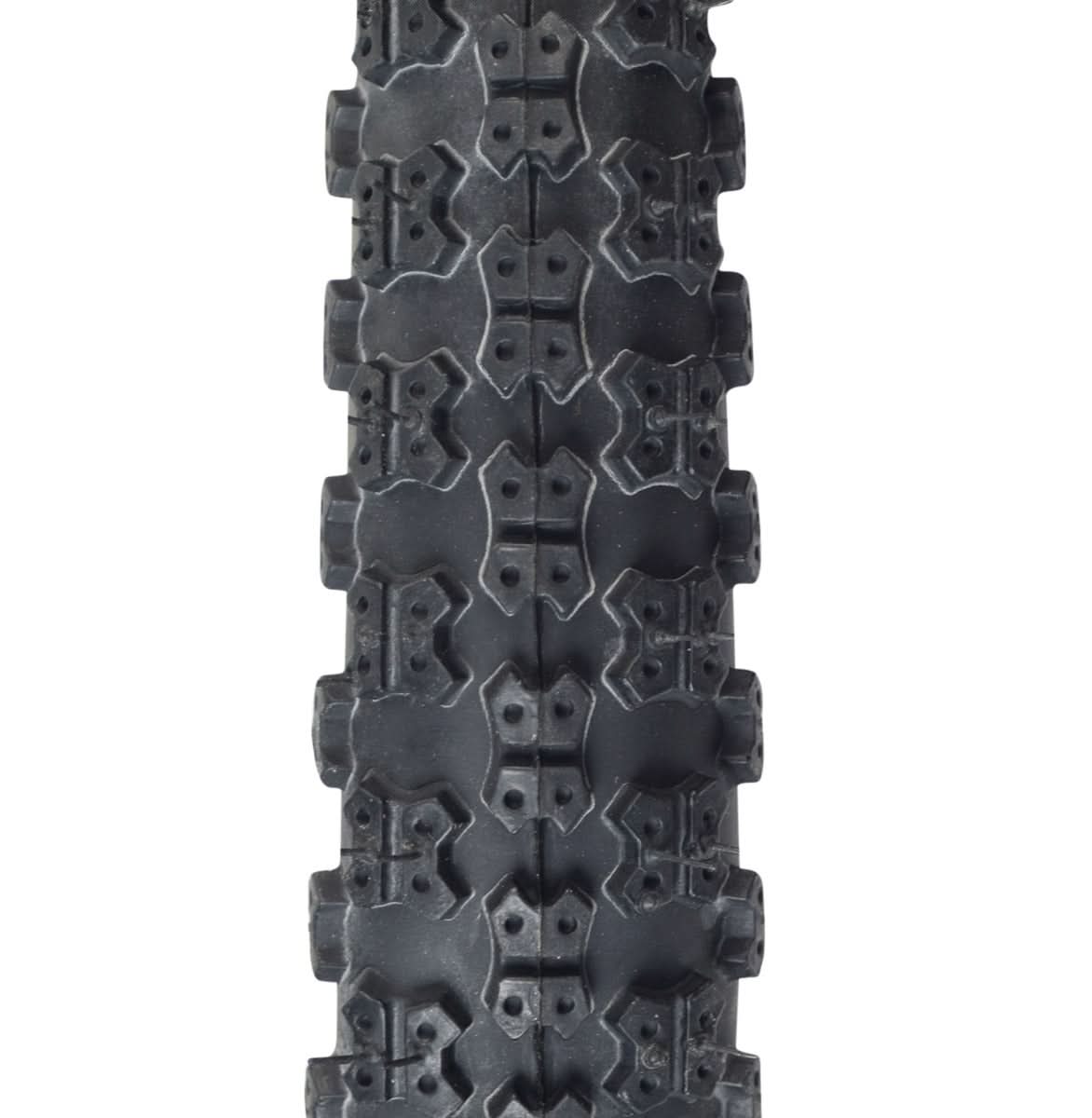 Close-up of the 16x1.75 MX3 Bicycle Tire from Sunlite, showcasing the detailed cross pattern and rubber texture, ideal for replacing old bike tires.
