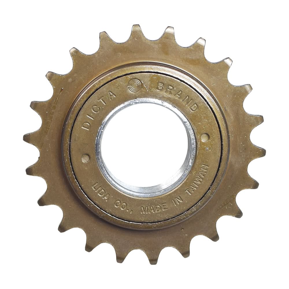 Close-up of a metal 1/2 22 Tooth Bicycle Single Speed Freewheel Sprocket designed for Schwinn Meridian Trikes, showcasing its gear teeth and circular design.