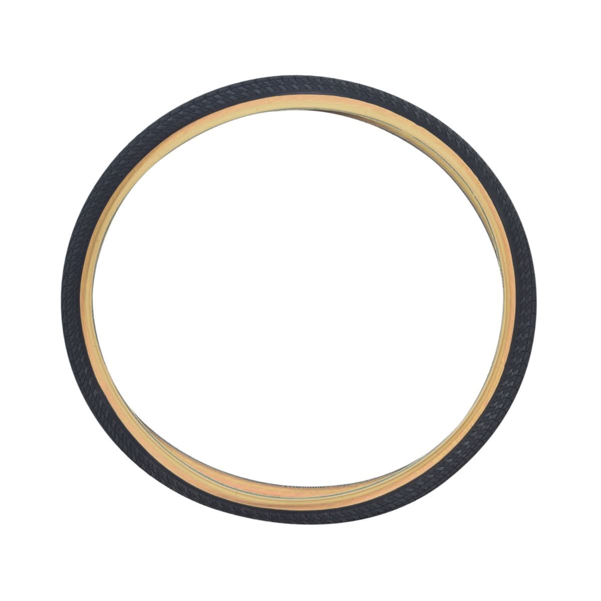 26x1.75 Pasela Bicycle Tire with a wooden strip and raised center, designed for hybrid commuting and low rolling resistance. Close-up of the tire's profile against a plain background.