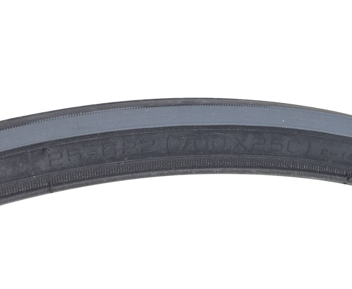 700x25 Czar Wire Bicycle Tire featuring grooved lateral tread for traction and a smooth center, designed for racing/training with dual compound construction and Exceptional Puncture Safety (EPS) technology.