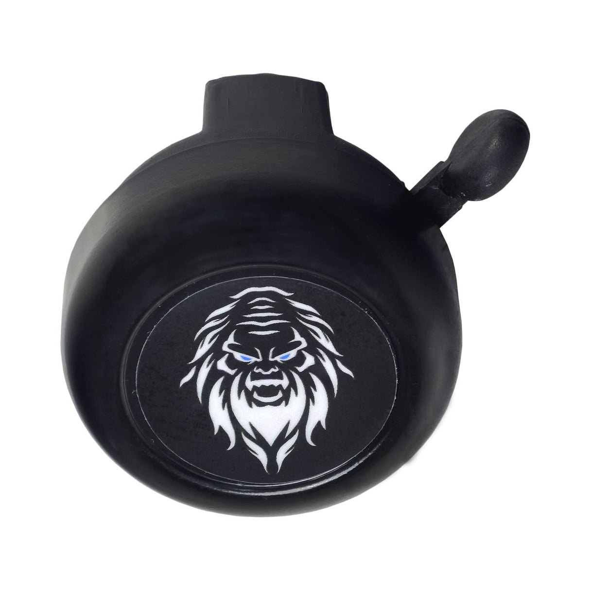 Sasquatch Bicycle and Scooter Bell - Monster Scooter Parts Exclusive! features a black bell adorned with a detailed lion face design, perfect for adding a stylish touch to any standard 7/8 handlebar.