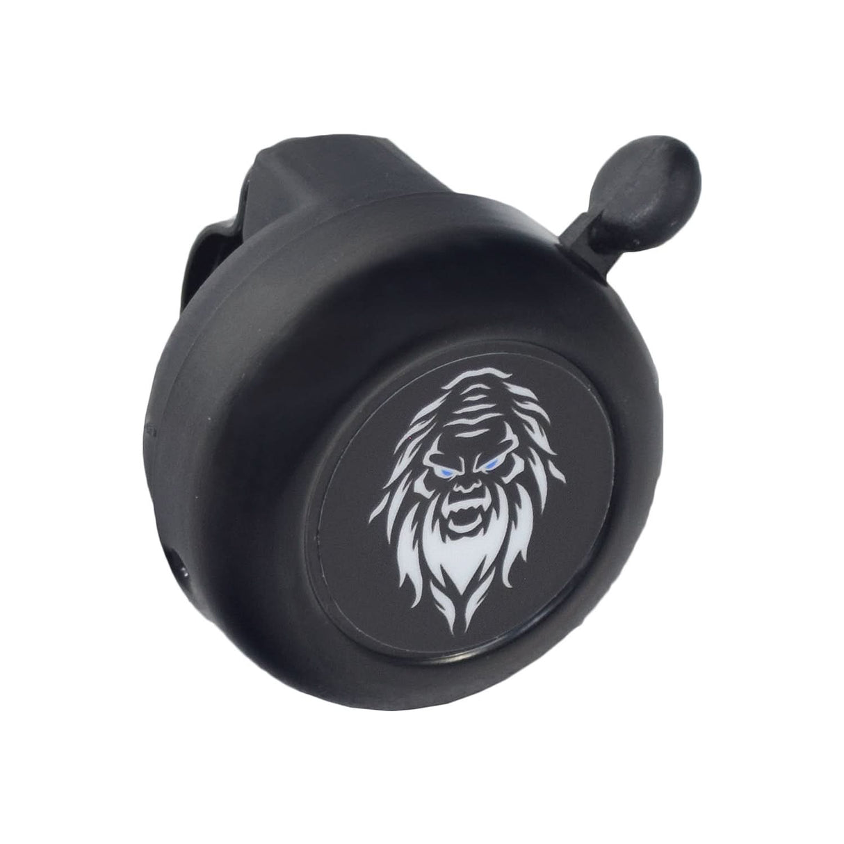 Sasquatch Bicycle and Scooter Bell - Monster Scooter Parts Exclusive! features a black bell with a white Sasquatch face, ideal for any standard 7/8 handlebar, adding style and a loud chime to your ride.