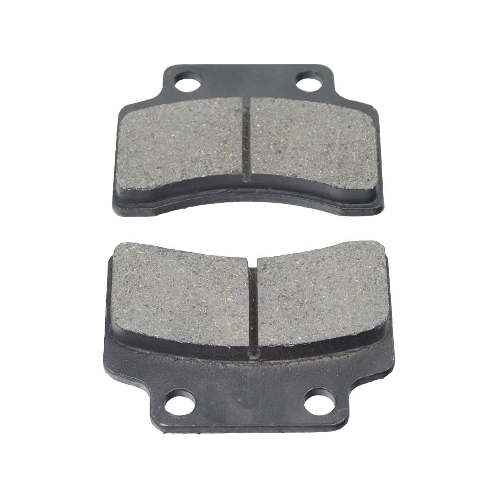 Wide Front Disc Brake Pads with 28 mm Hole Spacing for Scooters, ATVs, Dirt Bikes, & Go-Karts, showing two pads with visible circular mounting holes and textured surfaces.