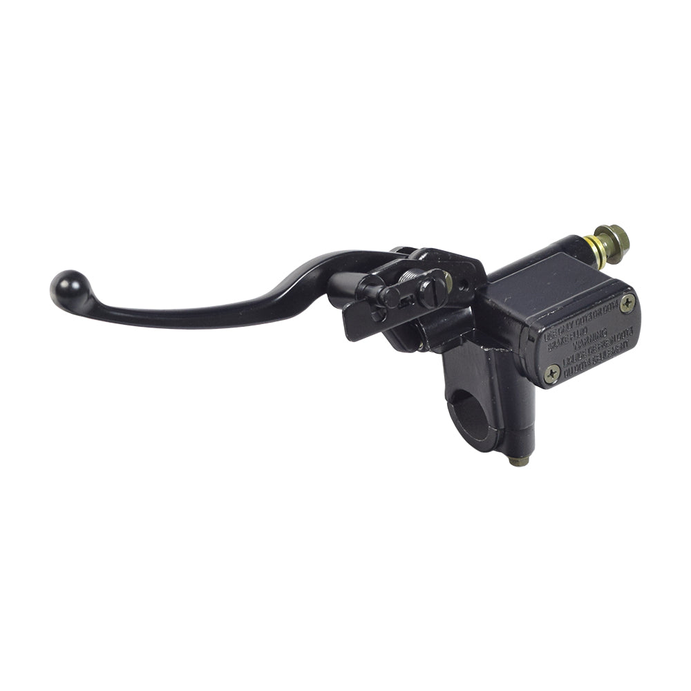Black Left Side Brake Lever with Master Cylinder for QMB139 Scooters; close-up of a black metal lever and master cylinder assembly designed for QMB139 GY6 engine scooters.