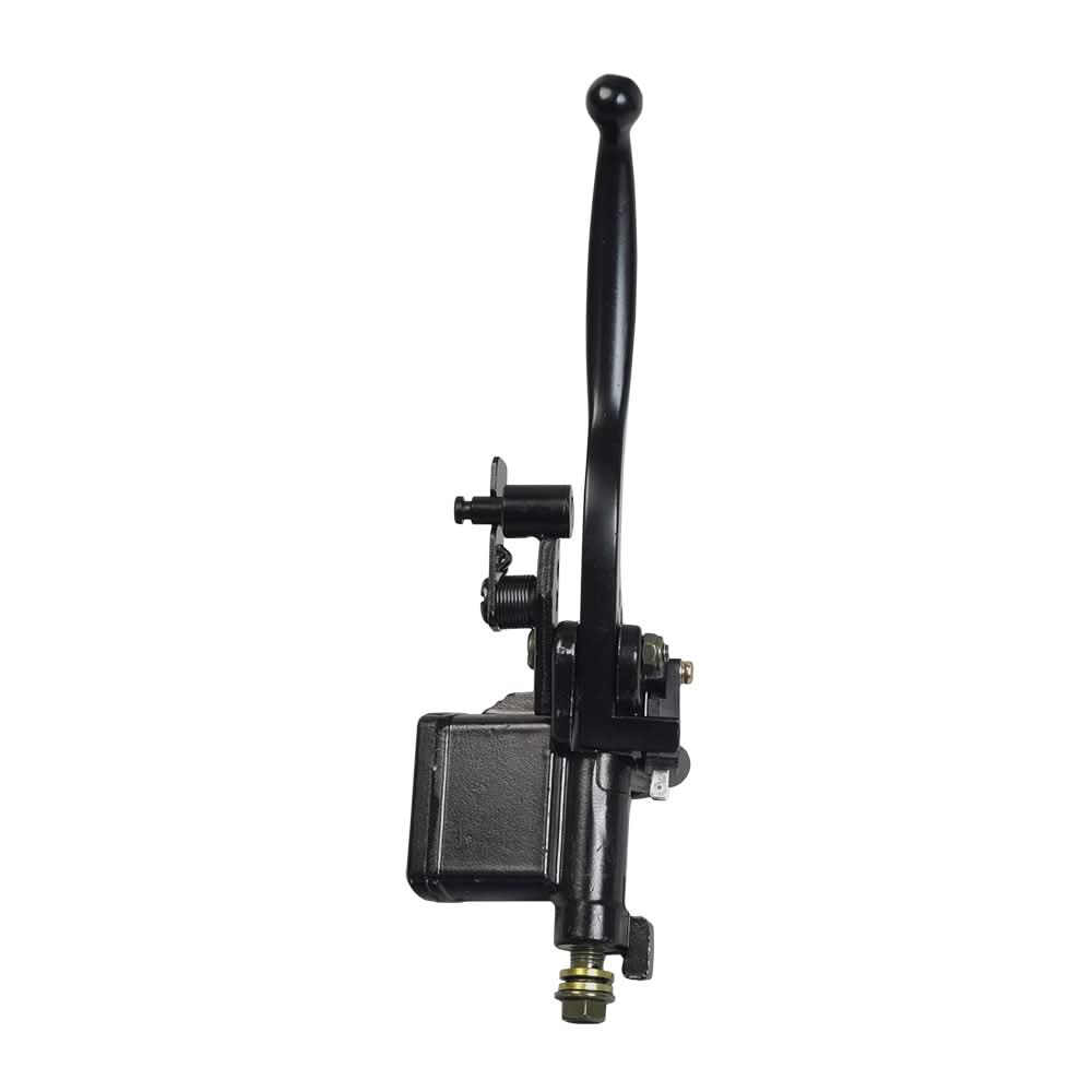 Black Left Side Brake Lever with Master Cylinder for QMB139 Scooters, featuring a close-up of a black lever with a black handle, suitable for various modern scooter models with QMB139 GY6 engines.