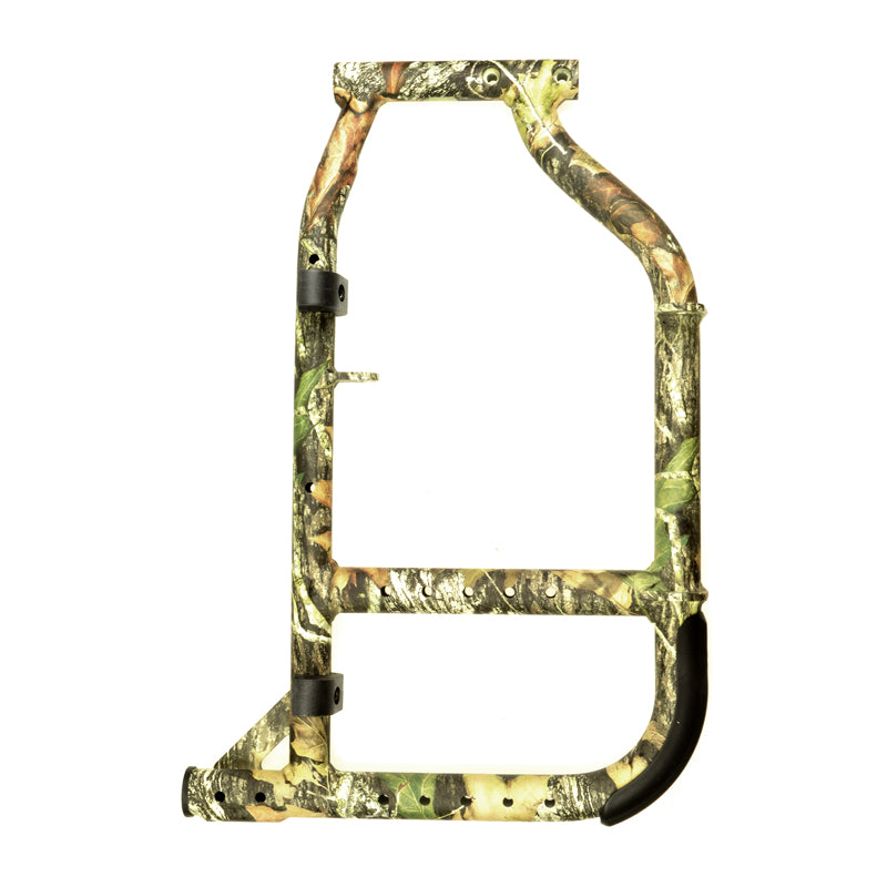 Mossy Oak Left Frame Assembly for the Lifestream XF Manual Wheelchair featuring a camouflaged frame with black handles, captured in a close-up shot.