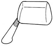 Left Mirror Assembly for Honda Elite 250 (1985-1988 Models) (OEM) illustrated as a black and white sketch of a mallet-like shape, highlighting design and line art elements.