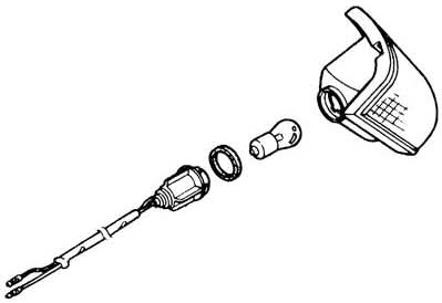 Left Rear Turn Signal Assembly for Honda Elite 250 (1985-1988 Models) (OEM), depicted in a detailed black and white sketch, showcasing the precise fit and design of the original part.
