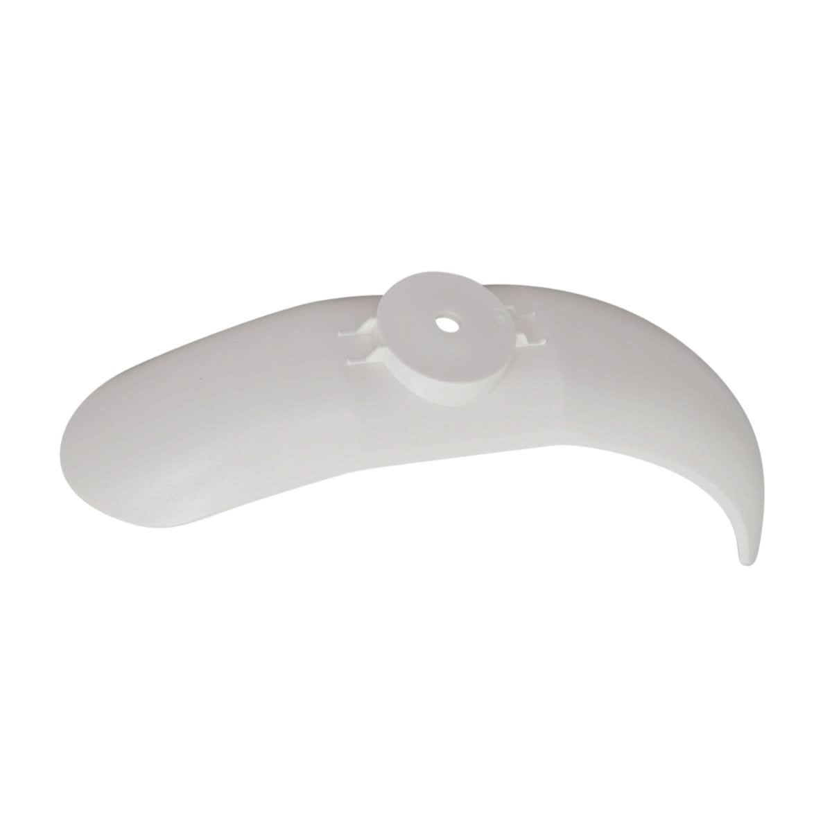Front Fender for the Swagtron Swagger 5 Elite Folding Electric Scooter, shown as a close-up of a white plastic object with a hole, designed to prevent splashes.