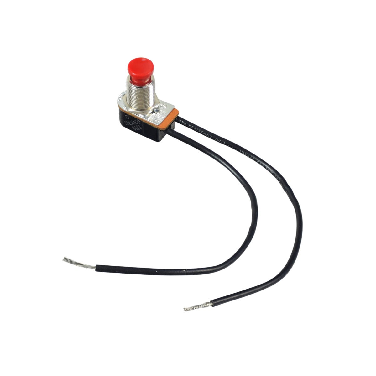 Close-up of a horn button for Rascal Mobility Scooters, featuring a two-wire push button on a metal surface with a connected black wire.