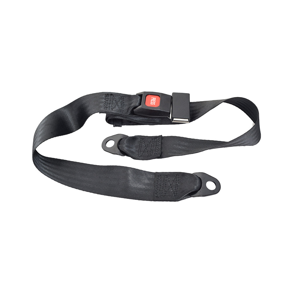 60 Seat Belt for the Merits Atlantis 1 (P710), Atlantis 2 (P720), & Gemini (P301) Power Chairs, featuring a black strap and a prominent red release button.