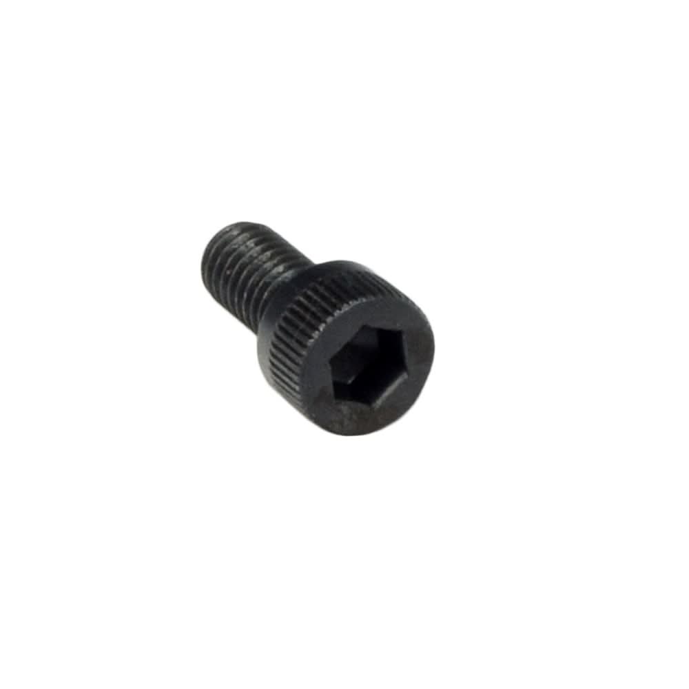 M6-1.0x12 mm Black Allen Socket Machine Bolt (SCRSHCS1169) close-up, featuring a black hexagon head, designed for anti-tip assemblies on Jazzy and Quantum power chairs like Jazzy 600, 610, and Quantum Q600.