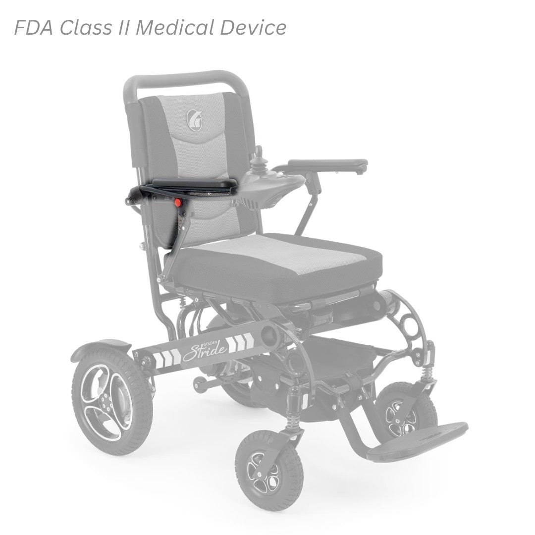 MBS-0004 right arm assembly shown in color on the Golden Stride GP301, rest of the chair greyed out
