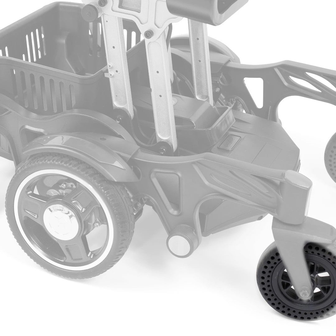 MBW-0036 caster wheel shown in color on the Golden Buzzaround CarryOn GP130, caster fork and rest of the chair greyed out