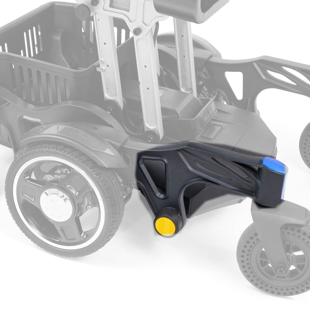 Golden Buzzaround CarryOn GP130 power chair with the right rear caster arm (MFA-0108) shown in color and the rest of the chair greyed out