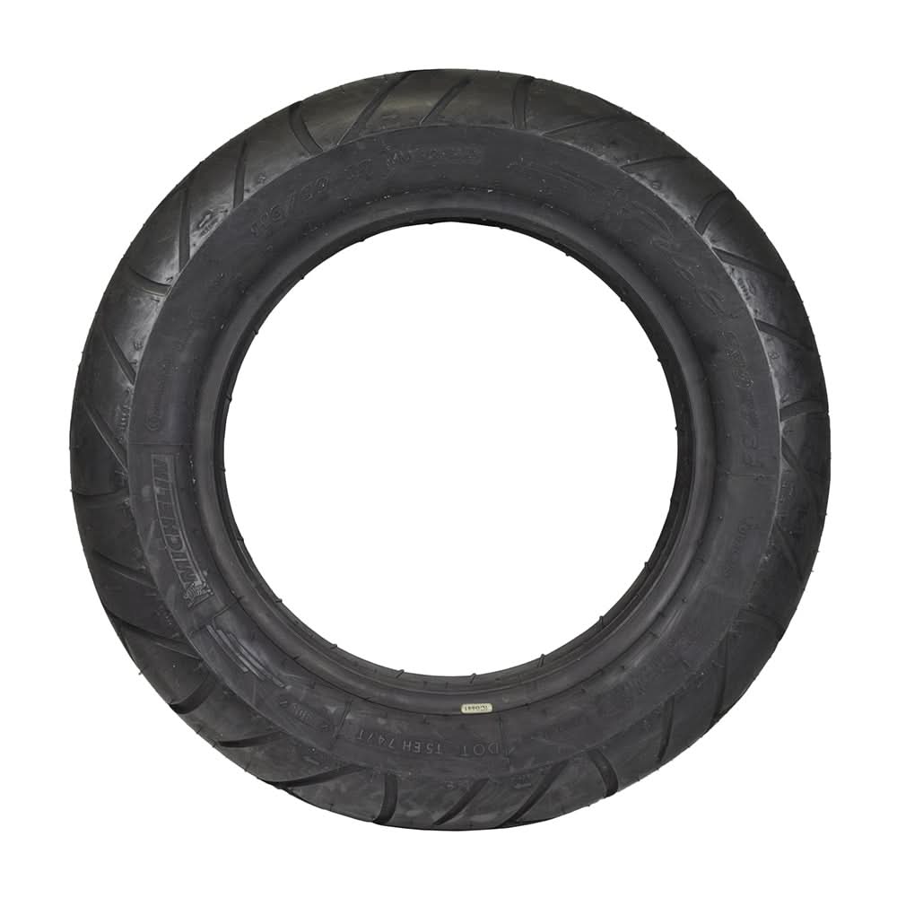 Michelin 110/90-12 Pilot Sport SC Performance Scooter Tire, showcasing a robust tread pattern and durable synthetic rubber, designed for nimble steering and dependable braking on midsize scooters like the Honda Big Ruckus.