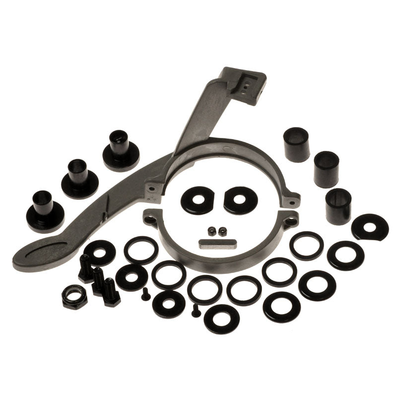 Left Drive Motor Assembly for the Jazzy Select & Select GT (Blemished) featuring a close-up of a metal object with different sizes of nuts, bolts, and mounting brackets.