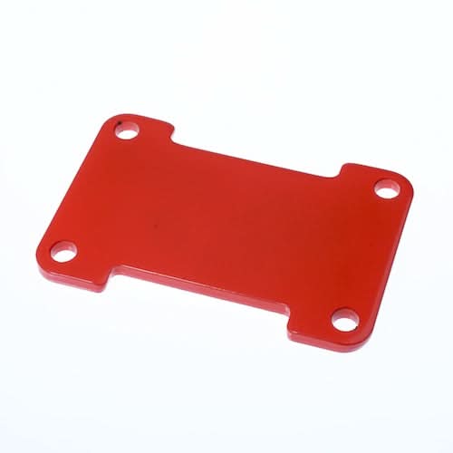 Mounting Plate for 97cc 2.8 Hp Engines, featuring a red rectangular design with multiple holes, suitable for Baja Motorsports Doodle Bug mini bikes and custom projects with Hensim 97cc engines.