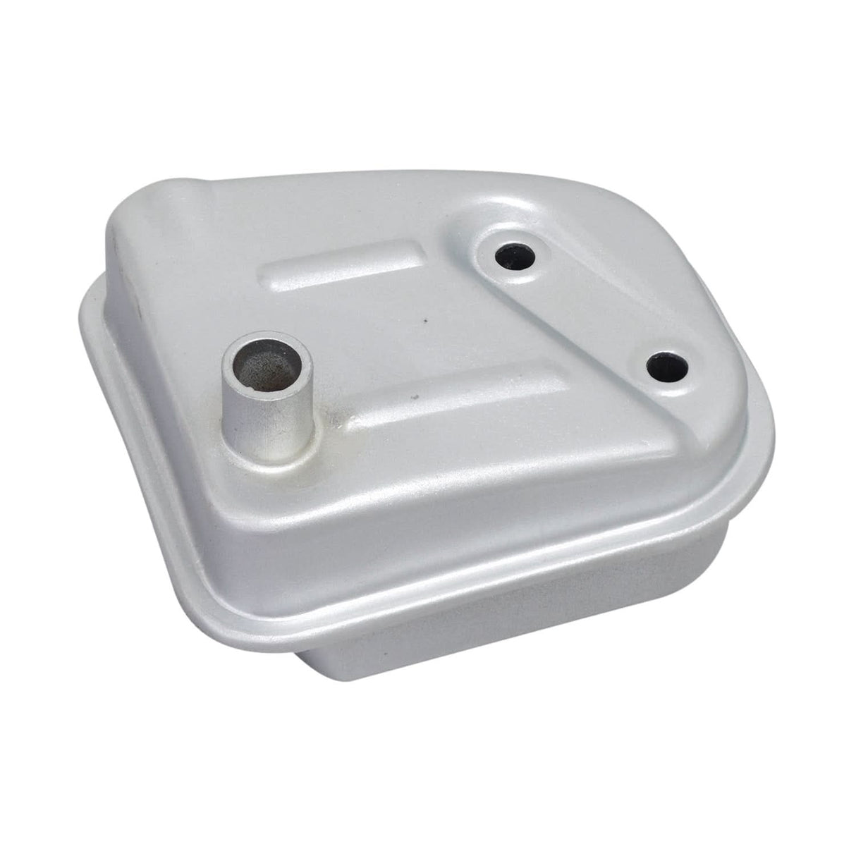 Muffler for 40cc 4-Stroke ATV, Dirt Bike, & Mini Bike Engines: A close-up of a silver metal container with multiple holes, designed for small 4-stroke engines.
