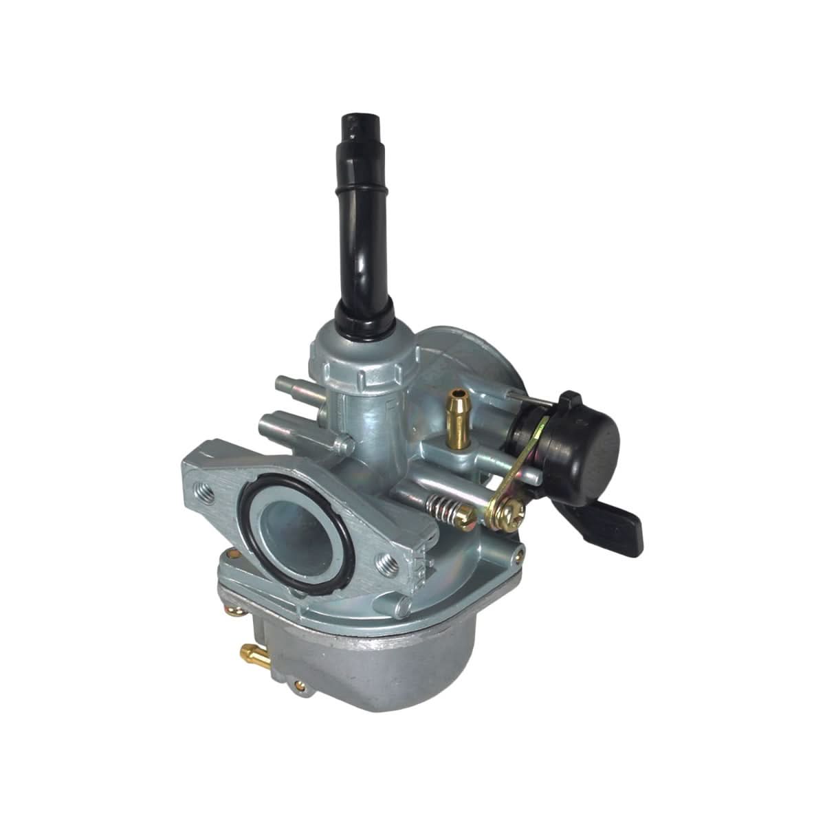 Close-up of the 70cc Carburetor for the Motovox MVX70 Pit Bike, showcasing its intricate metal components, ideal for small engine dirt bikes.