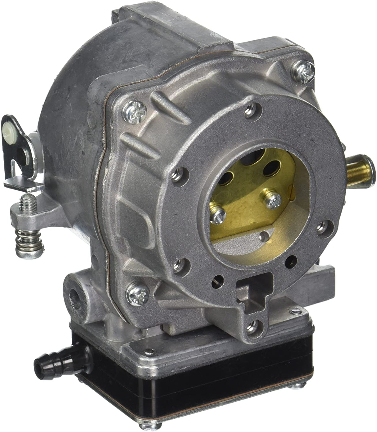 Carburetor 693480 for 499306, 495181 & 495026 Briggs & Stratton Engines, featuring a metal construction with a black base and visible screws. Ideal replacement for various small utility engines.