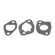 Carburetor Gasket Kit for Honda GX160 Engines featuring a set of three metal gaskets, each with a hole in the middle, designed for compatibility with Honda GX200 carburetors.