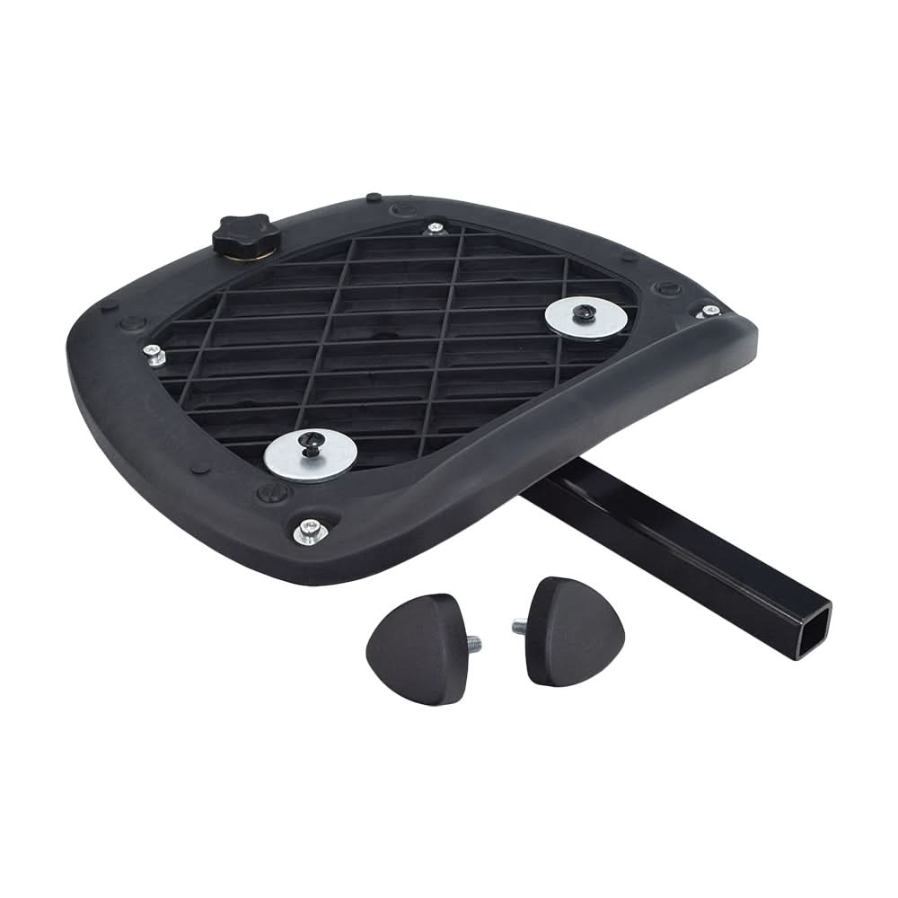Optional Rear Storage Pod for the Pride Sport Rider, featuring a black plastic body with screws and a metal rod, designed to attach smoothly to the bike's rear for convenient storage.