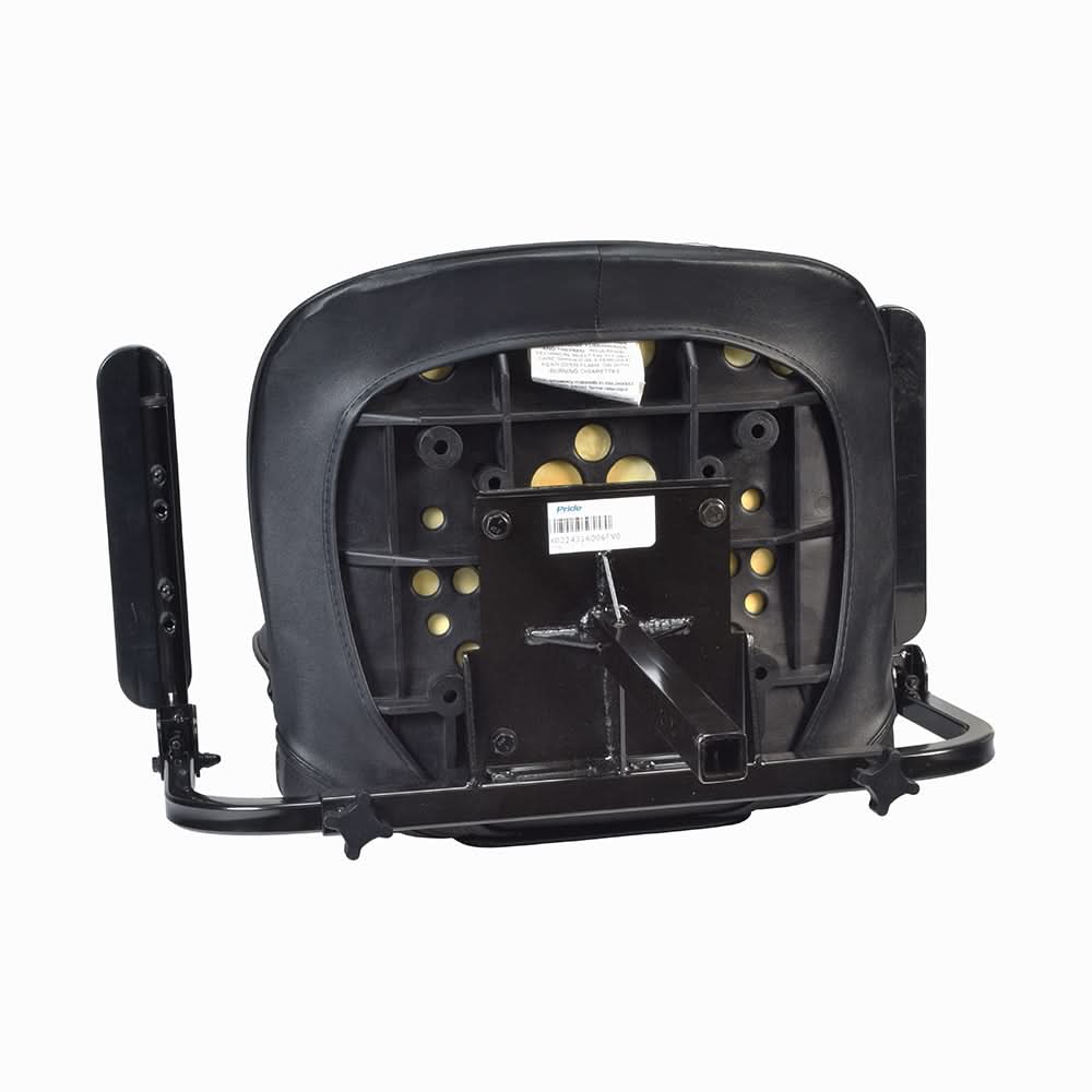 Complete Seat Assembly with Armrests for the Go-Go ES2 (S81) featuring a black chair back, foldable armrests, seat plate, and a 1 square post.