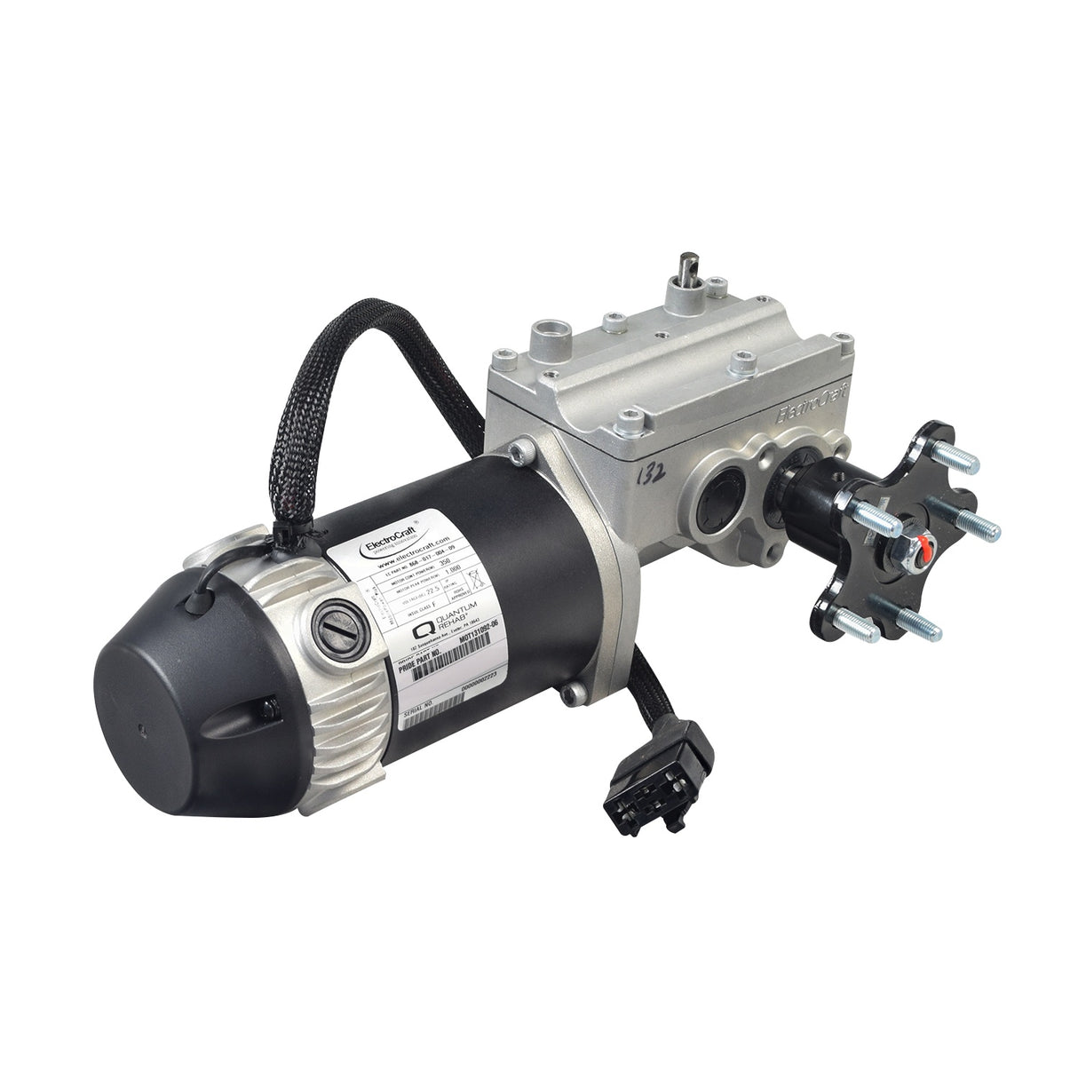 5 MPH I-Song ElectroCraft Motor and Gearbox Assembly for Quantum Q6 Edge, featuring a close-up of the black and silver motor unit with visible label, plug, and handle details.