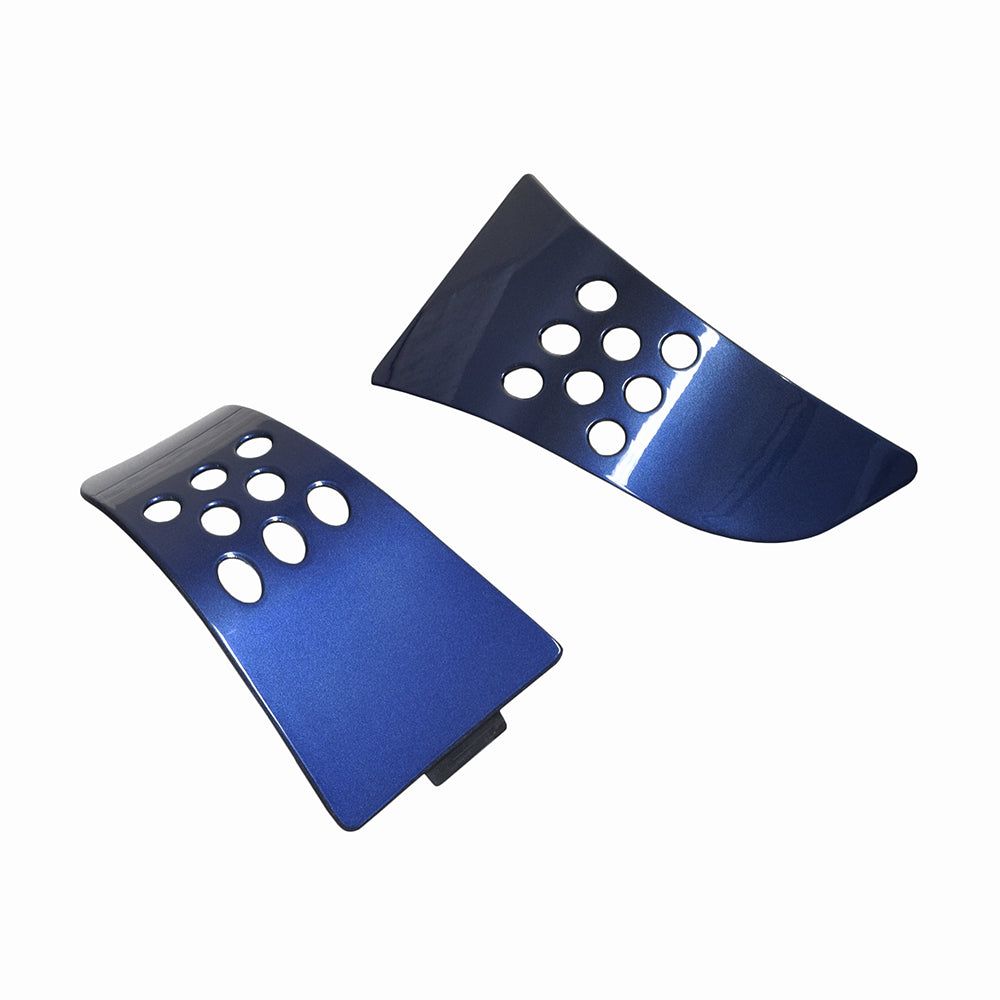 Blue Front Shroud Assembly Body Inserts for the 4-Wheel Go-Go Elite Traveller (SC44E) & Elite Traveller Plus (SC54) featuring multiple holes for fasteners, including long side panel inserts and side foot pad shrouds.