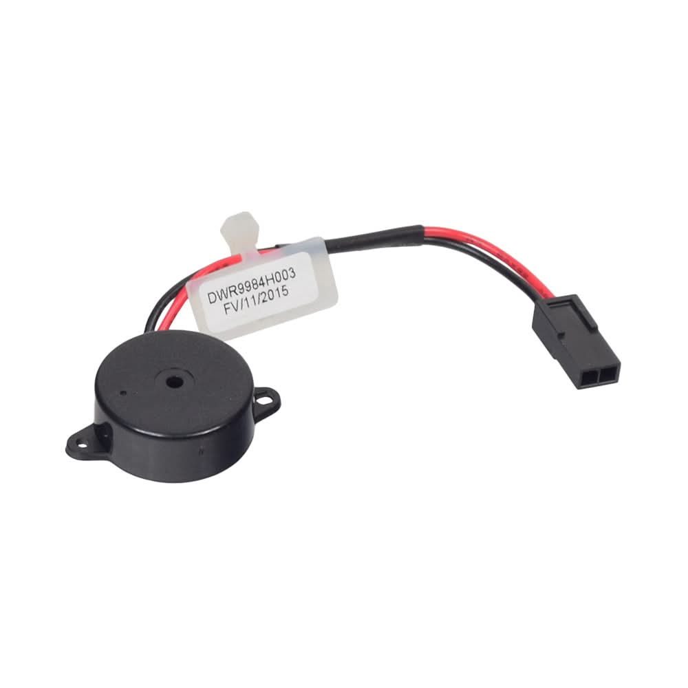 Electric Horn Module for the Go-Go Elite Traveller Plus (SC53/SC54) without Console Charging Port, featuring attached red and black cables, a white label with text, and a close-up of the handle.