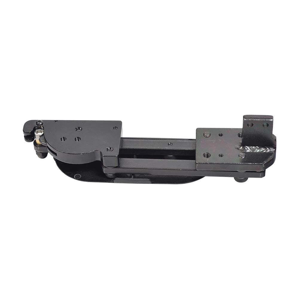 Left 4 Inline Swing Away Joystick Bracket for Jazzy & Quantum Power Chairs, showing a close-up of the black metal equipment designed for left-handed users.