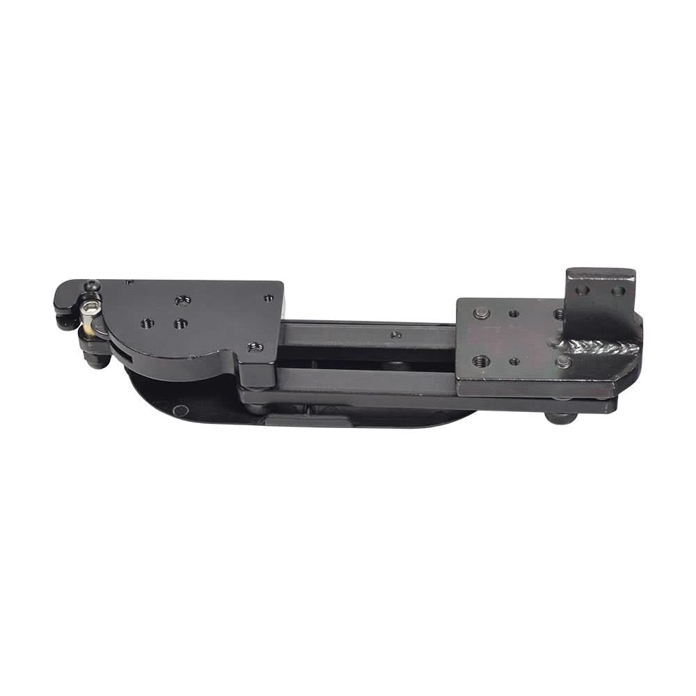 Left 4 Inline Swing Away Joystick Bracket for Jazzy & Quantum Power Chairs, showing a close-up of the black metal equipment designed for left-handed users.