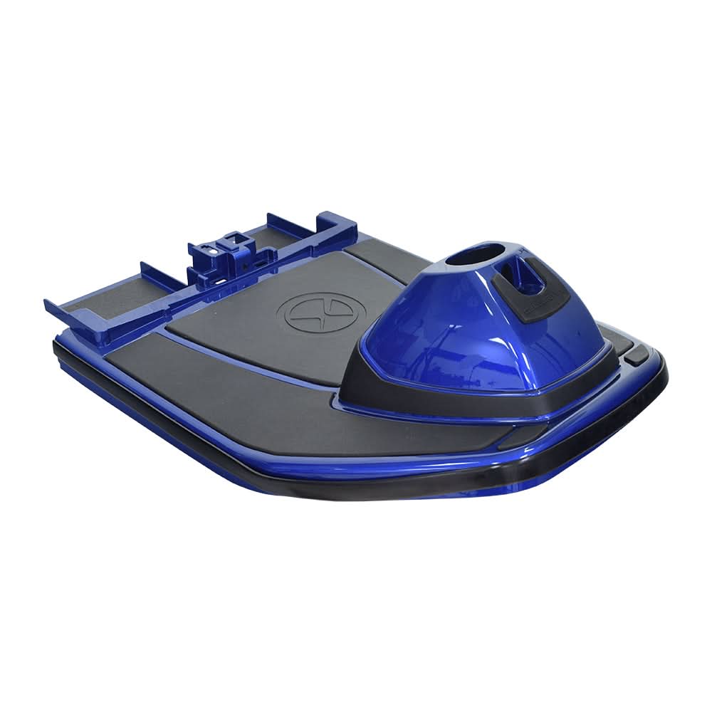 Front Shroud Assembly for the Pride Mobility 3-Wheel Celebrity X (SC4001) featuring a sleek blue and black design, shown as the top-quality replacement part for scratched or damaged scooter panels.
