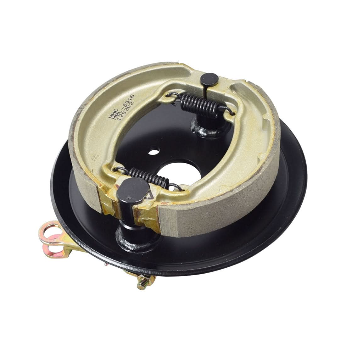 Brake Assembly for the Pride Sport Rider, featuring a metal disc with springs and a close-up of a drum brake. Essential for maintaining scooter or power chair functionality.