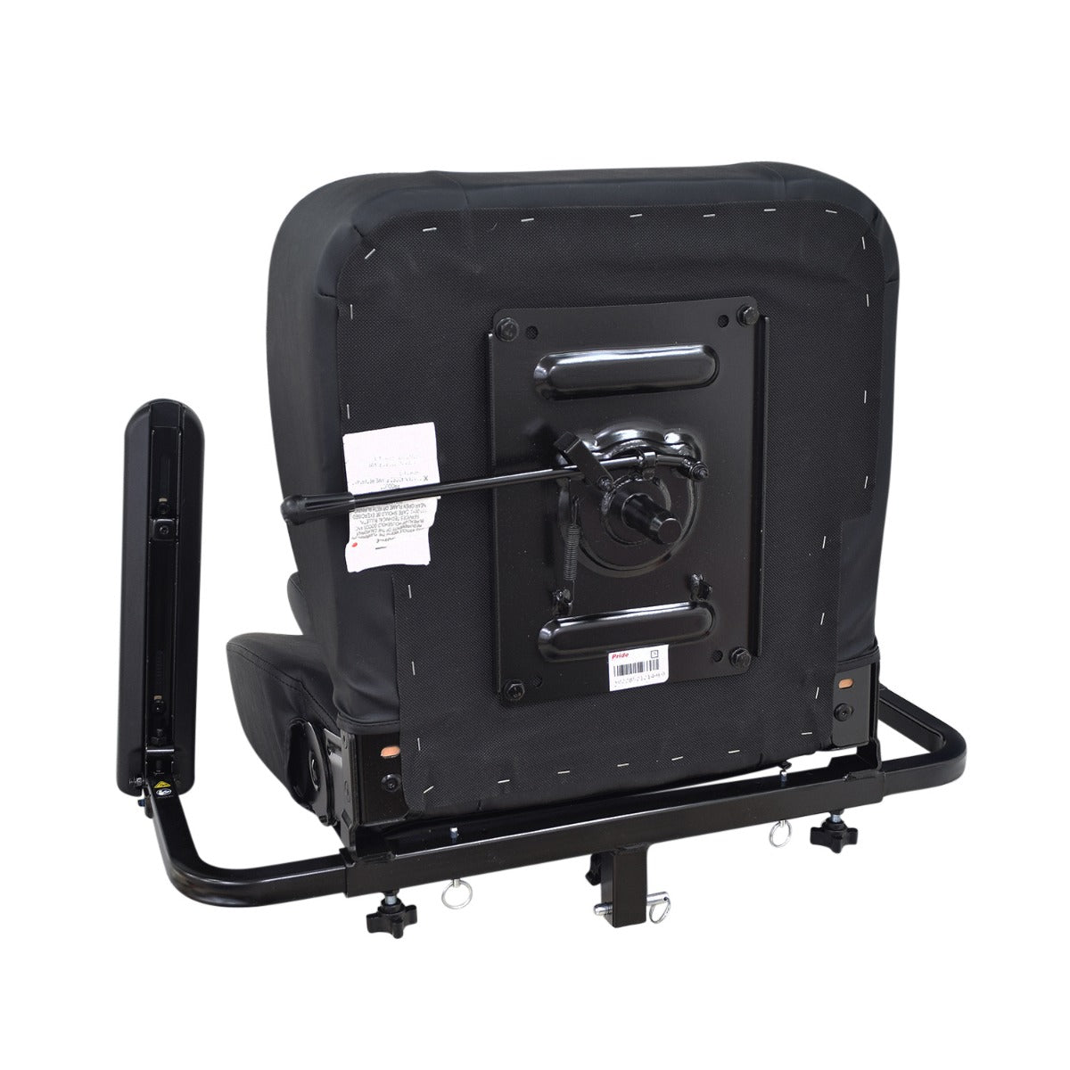 20x20 Black Vinyl Hi-Back Seat Assembly for the Pride Victory 10 (SC610/SC710) & Pursuit (SC713) Scooters (Blemished), featuring a black seat with black handle, armrests, headrest, and hardware.