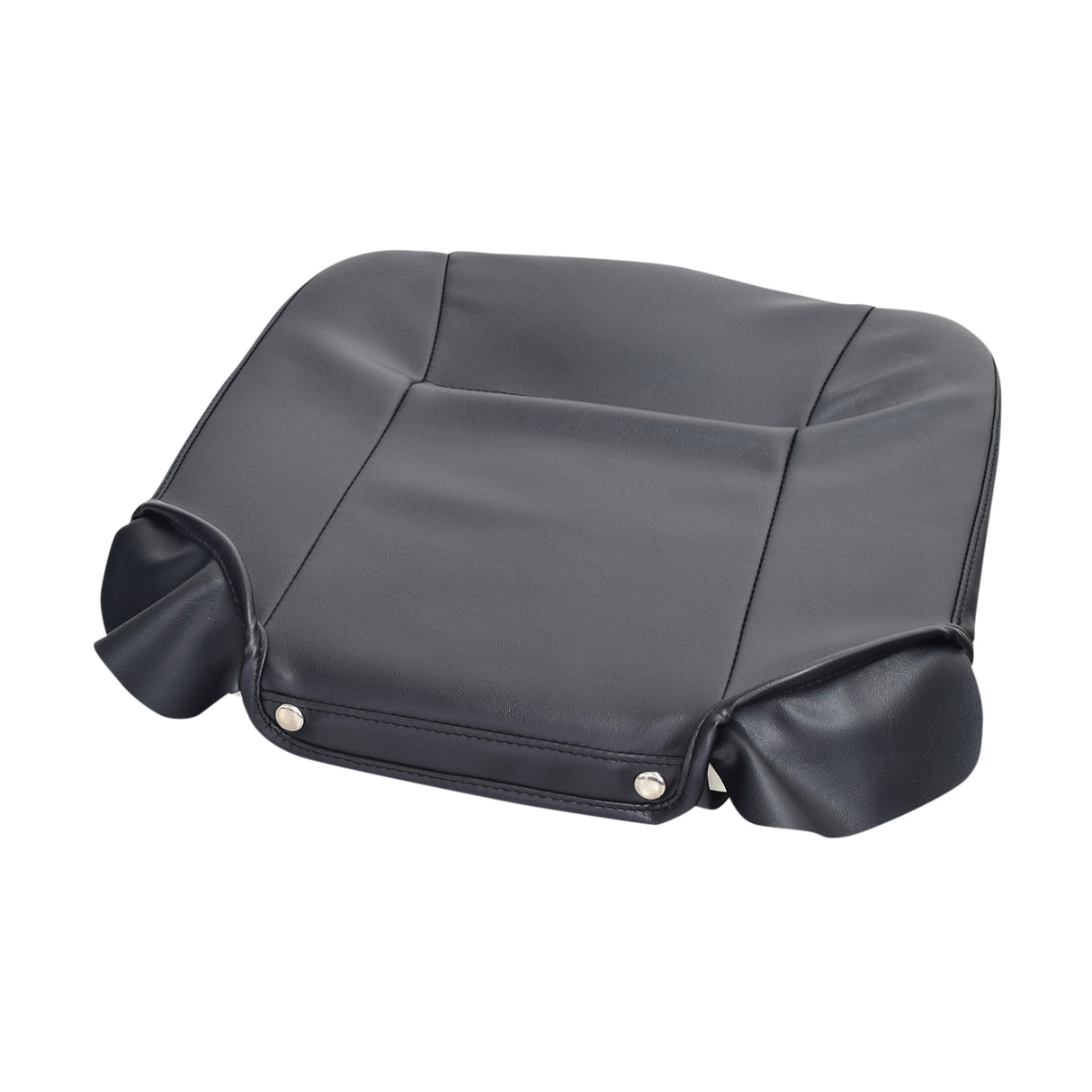 Black Vinyl Seat Base for Go-Go and Pride Revo (SC60/SC63/SC64) Mobility Scooters (Blemished), featuring a smooth black vinyl surface with metal rivets and foam insert, 17-1/2 wide by 16-1/2 deep.