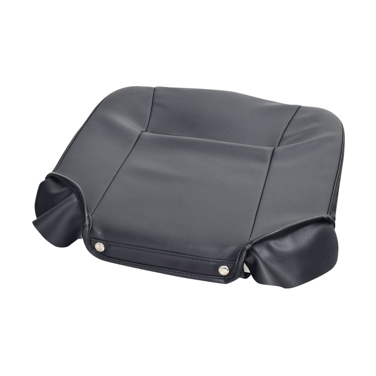 Black Vinyl Seat Base for Go-Go and Pride Revo (SC60/SC63/SC64) Mobility Scooters (Blemished), featuring a smooth black vinyl surface with metal rivets and foam insert, 17-1/2 wide by 16-1/2 deep.
