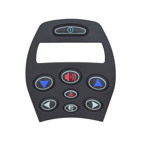 Keypad for the 8-Key Q-Logic NE/NE+ Series Joystick Controllers featuring clearly visible buttons designed for easy control and replacement on rehab power chairs.