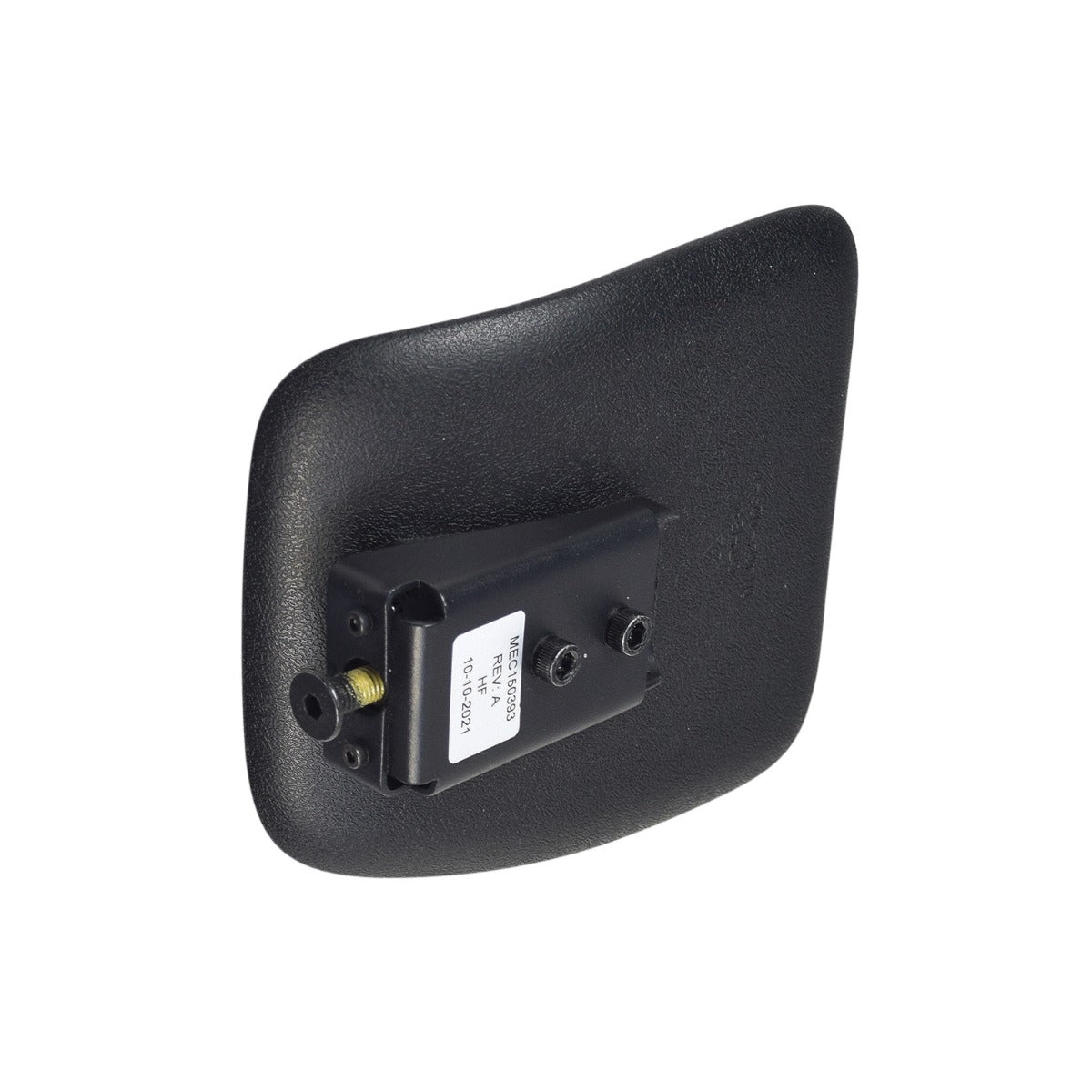 Calf Pad Assembly with Mounting Hardware for Power Elevating Leg Rest on Jazzy & Quantum Power Chairs, featuring a white label and visible screws, designed to fit either side of the chair.