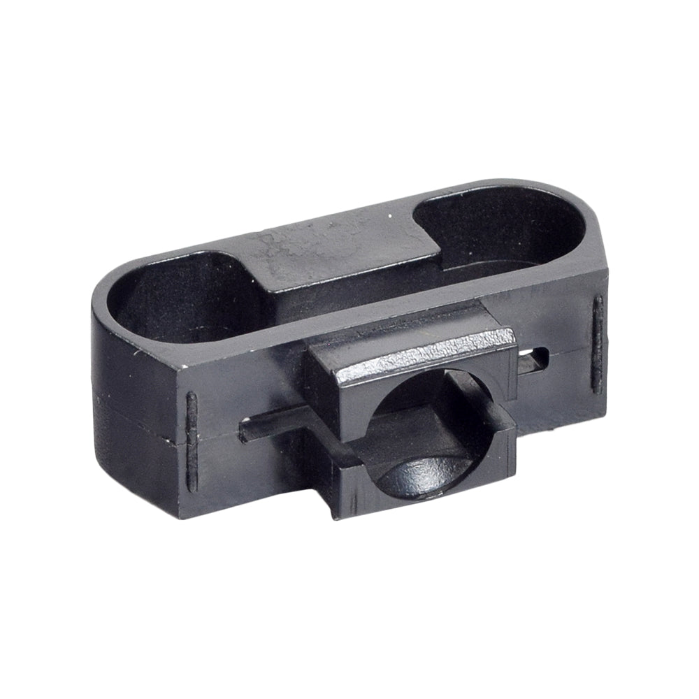 Snap-on Shroud Clip for Jazzy & Quantum Power Chairs, a black plastic clip with a single hole, designed to secure shrouds on various compatible models.