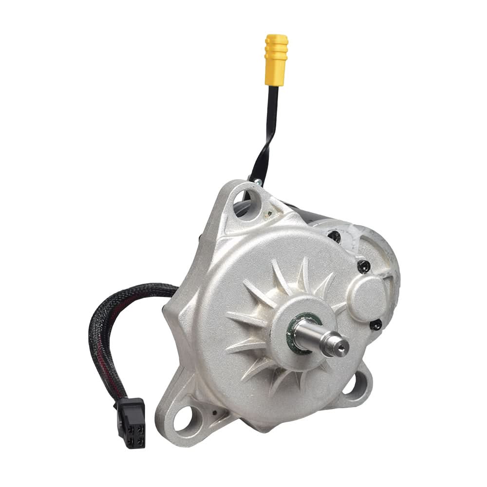 Motor and Brake Assembly for Jazzy Select Elite & Pride TSS 300, featuring a silver metal motor with a wire, brake, free wheel lever, and essential hardware components in a close-up view.