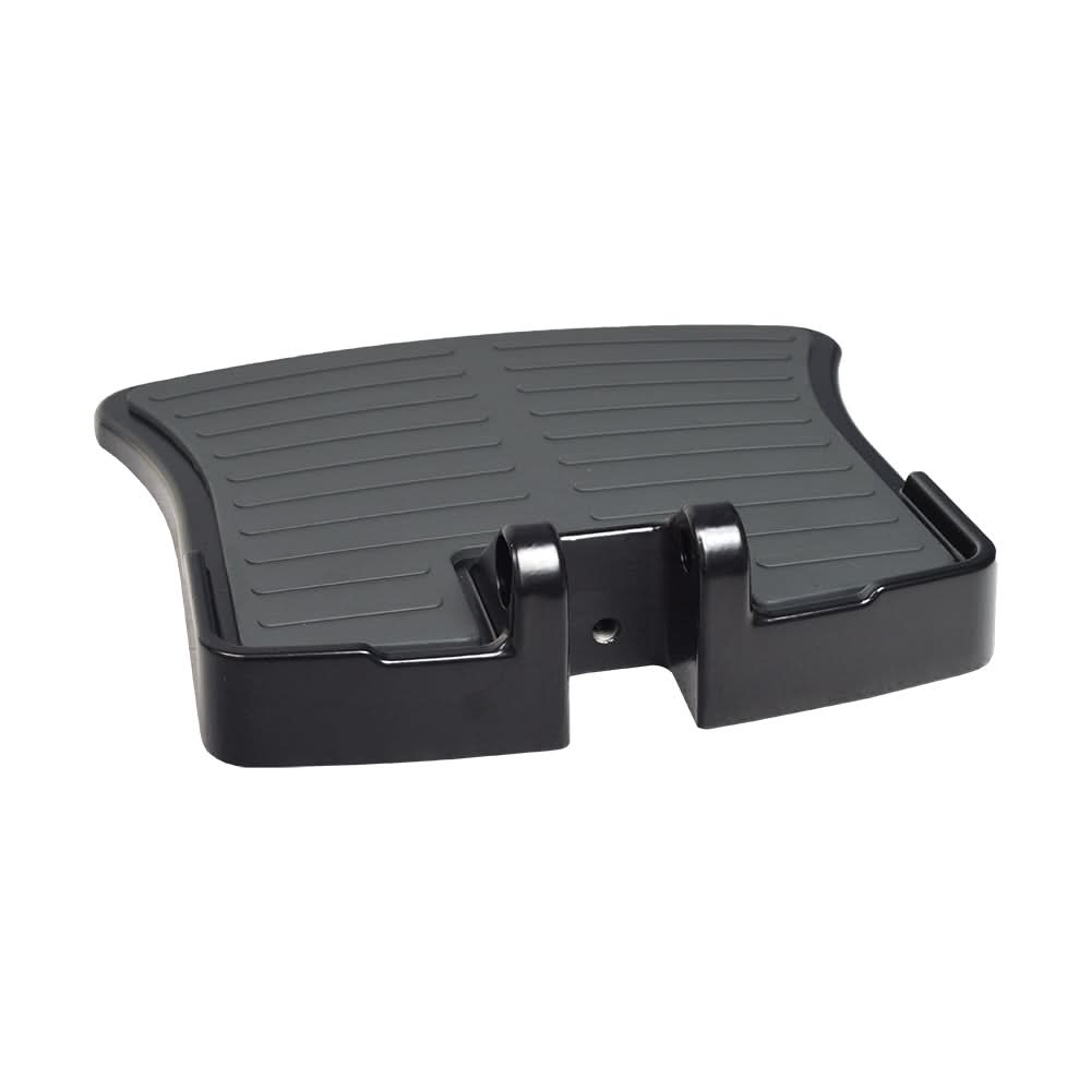 Foot Platform Assembly for Jazzy 614/614HD - Generation 2, displaying a durable black plastic stand with two holes, designed as a complete footrest platform for post-2008 power chairs by Pride Mobility.