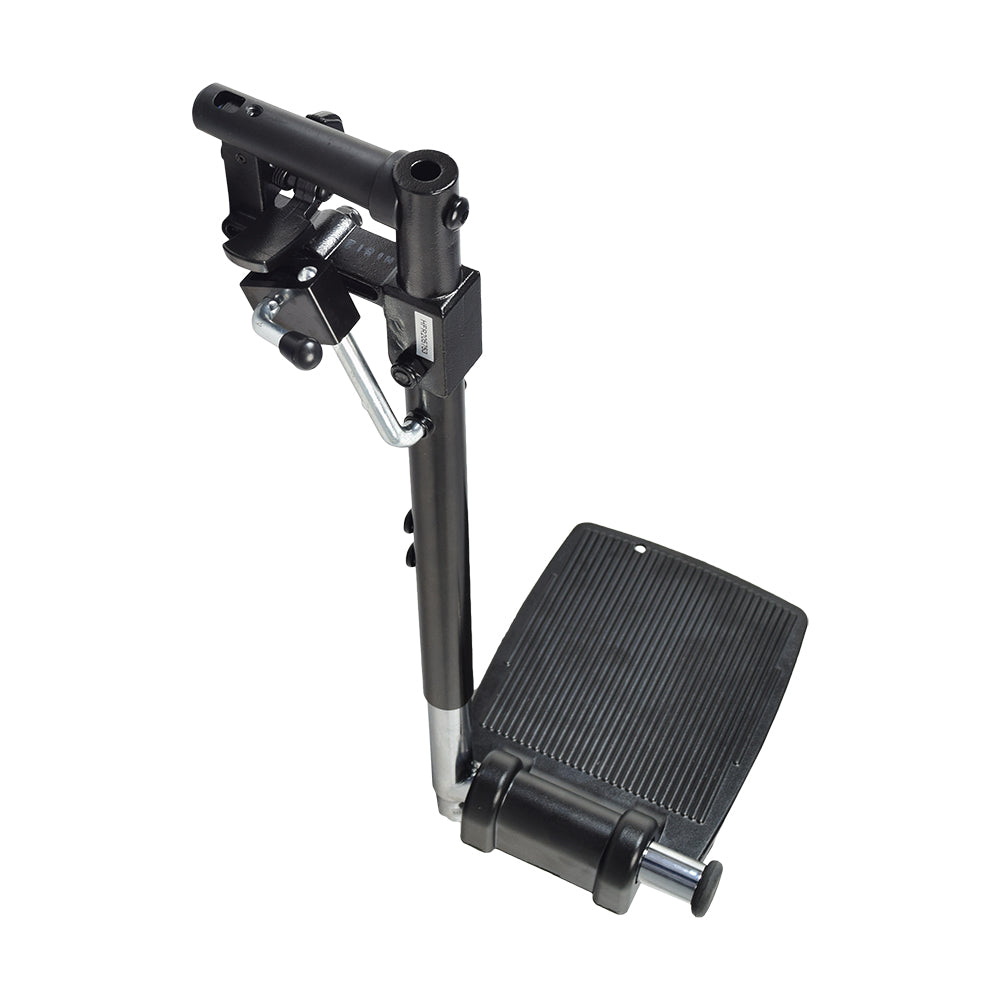 Elevating Leg Rest Style 12 with 8-1/2x6 Footplate for Jazzy and Jet Power Chairs, featuring a black metal stand, handle, and foot pedal.