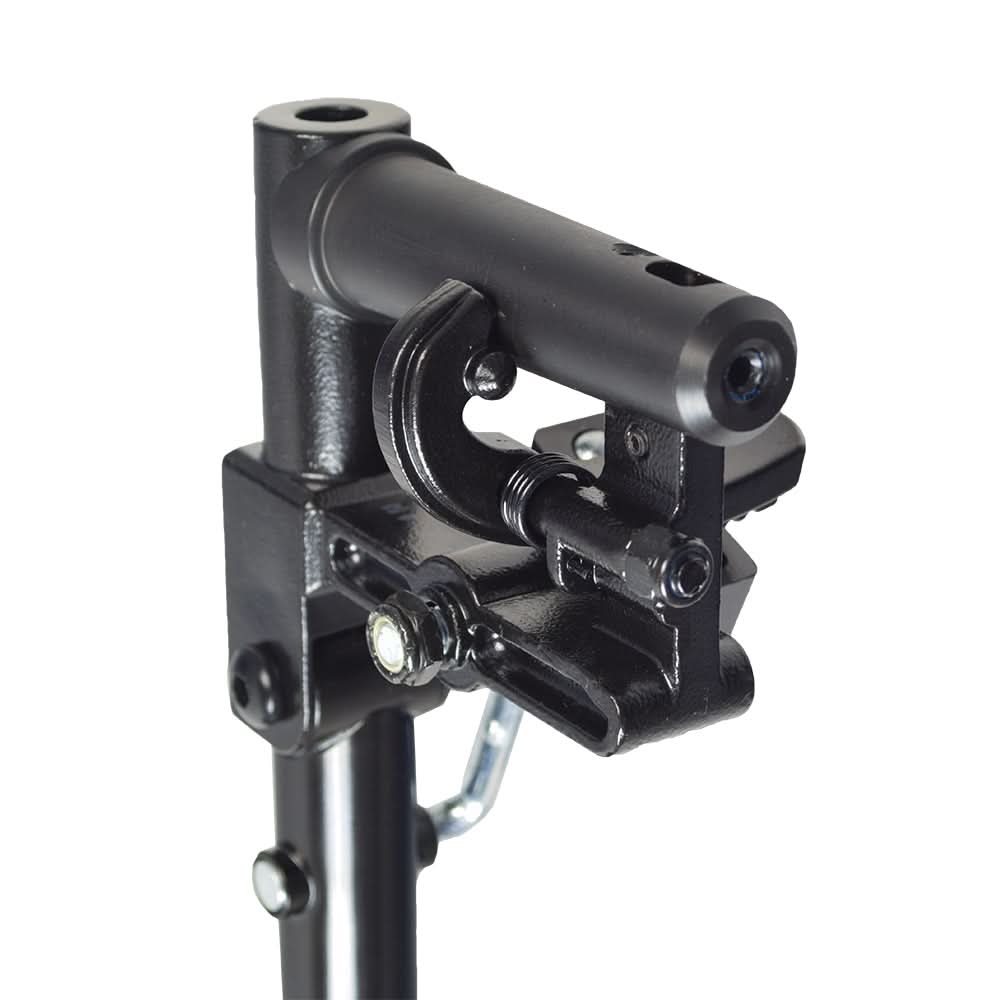 Elevating Leg Rest Style 12 with 8-1/2x6 Footplate for Jazzy and Jet Power Chairs, featuring a black metal frame and a small attached camera, suitable for various power chair models.