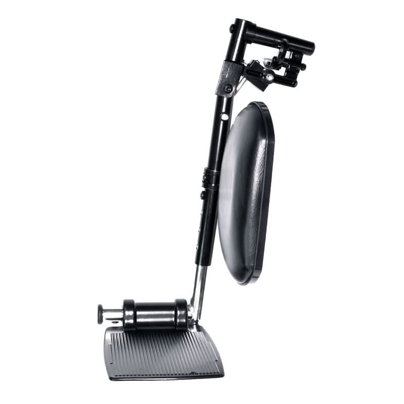 Elevating Leg Rests with Calf Pad for Jazzy and Jet Power Chairs (Set of 2) (Blemished) showing a close-up of the black leather calf pad designed for comfort and compatibility with various models.