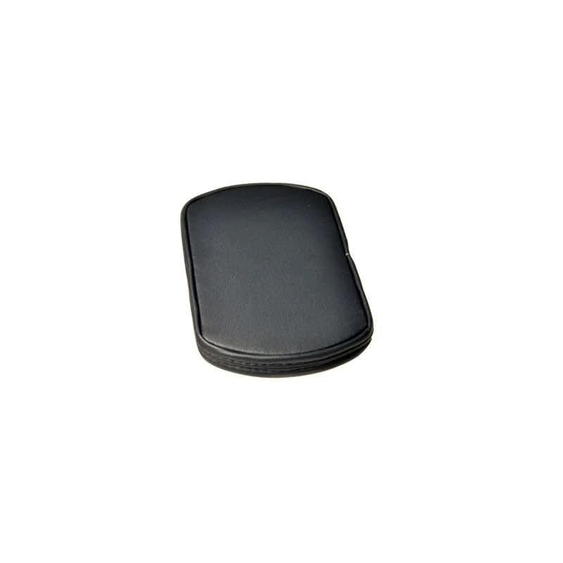 6-3/4 Pediatric Calf Pad for Jazzy, Jet, and Quantum Power Chairs, black vinyl pad shown without mounting hardware, measures 6-3/4 length, 4-3/8 width, and 1-5/16 thickness.
