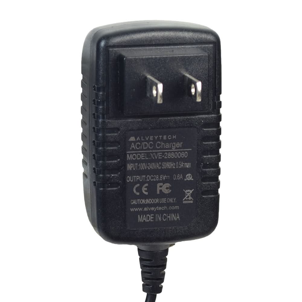 24 Volt 0.6 Amp 3-Prong Battery Charger for Razor E300 HD & E300 HDL Scooters, featuring a compact wall plug design with integrated cord and LED display indicating charging status.
