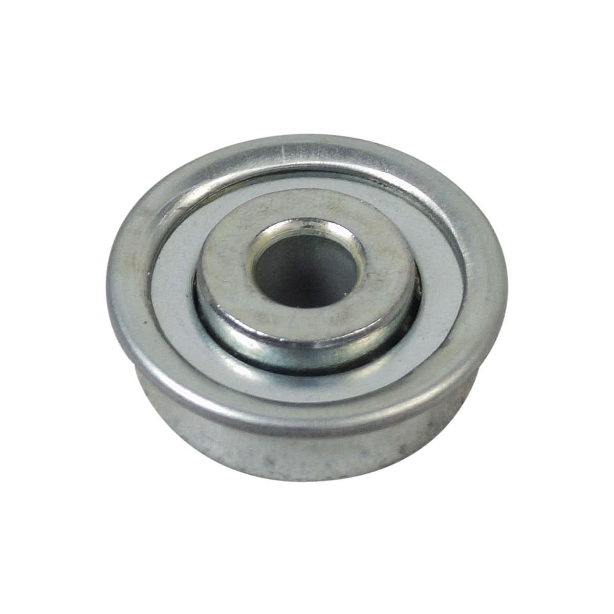 Close-up of a 5/16x1-1/8 Flanged Caster Bearing for Wheelchairs, showcasing its metal circular design with a central hole, ideal for wheelchair casters requiring a maintenance-free bearing.