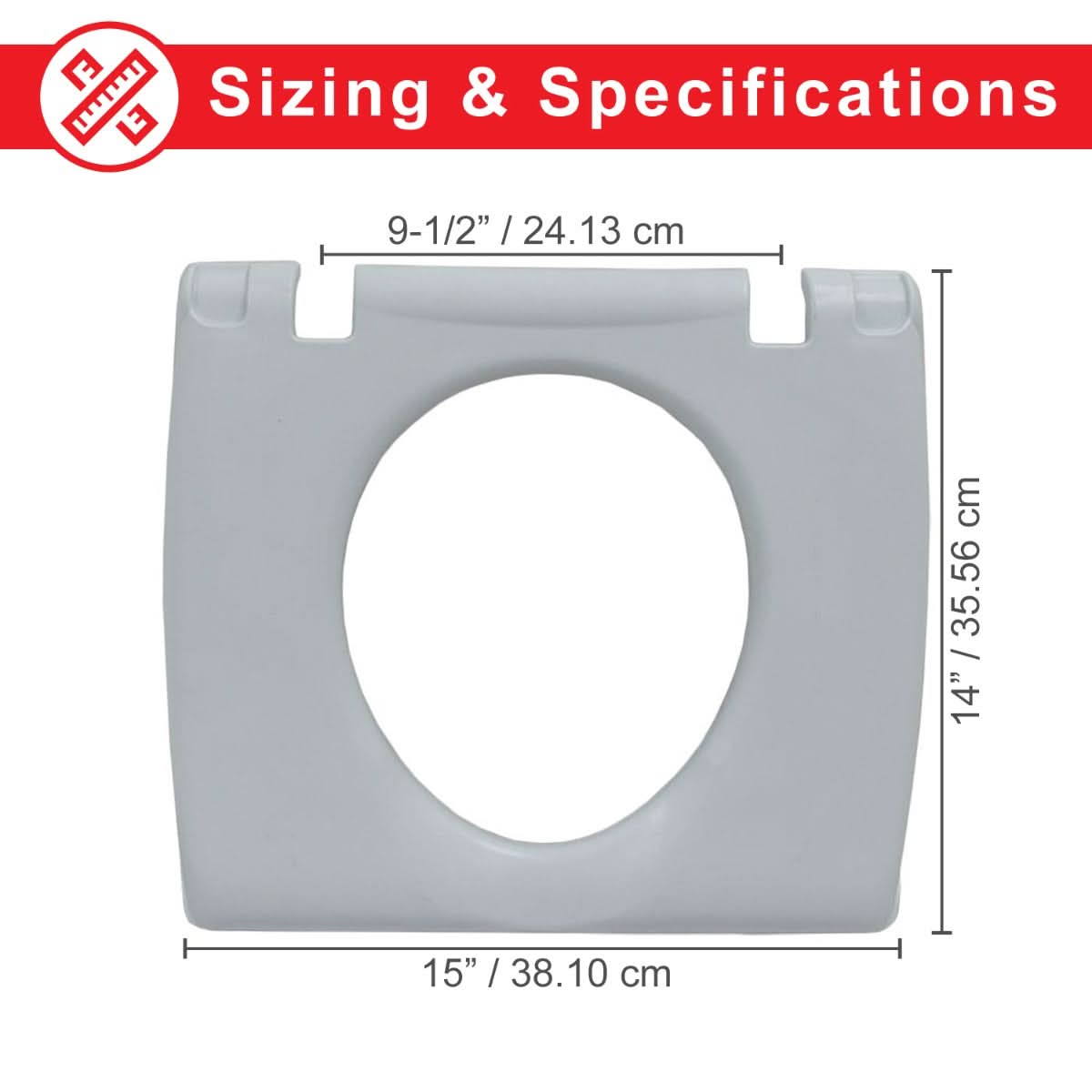 Toilet Seat with Lid for the Invacare Commode, featuring a round, snap-on design that fits models 9630 and 9650, shown with a circular seat and central opening.